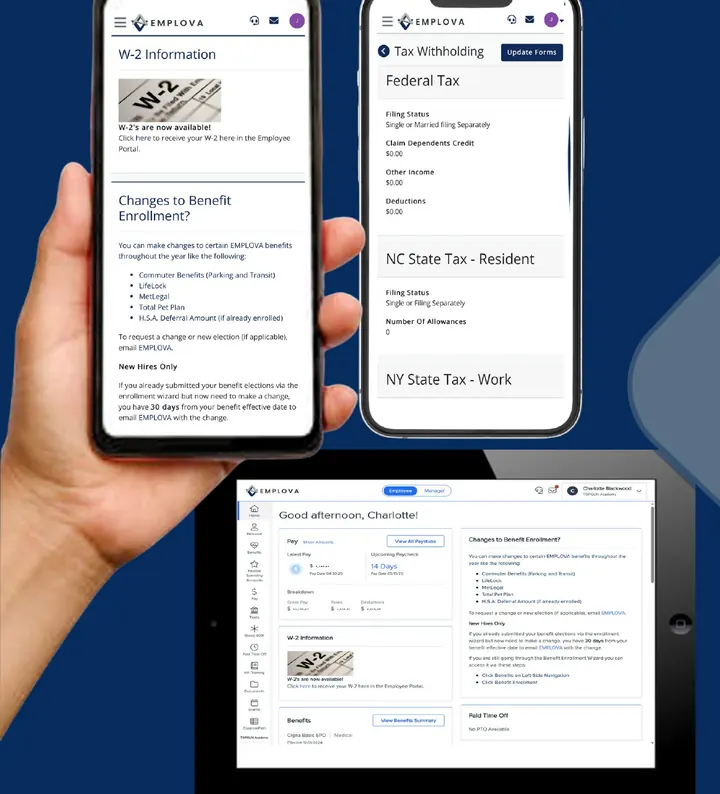 The Emplova app on a phone and tablet